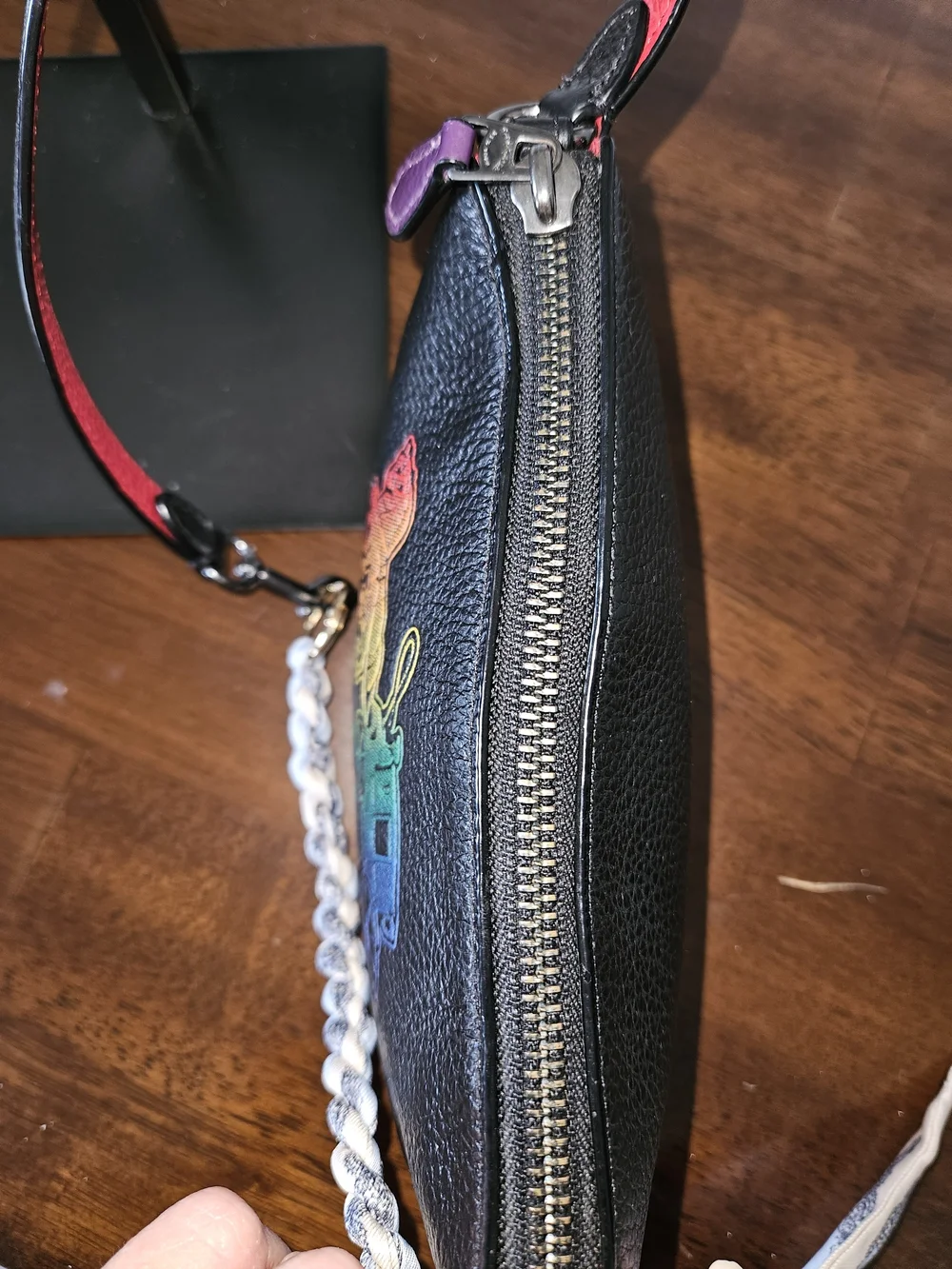 COACH Nolita 19 Black Leather Rainbow Logo Shoulder Bag